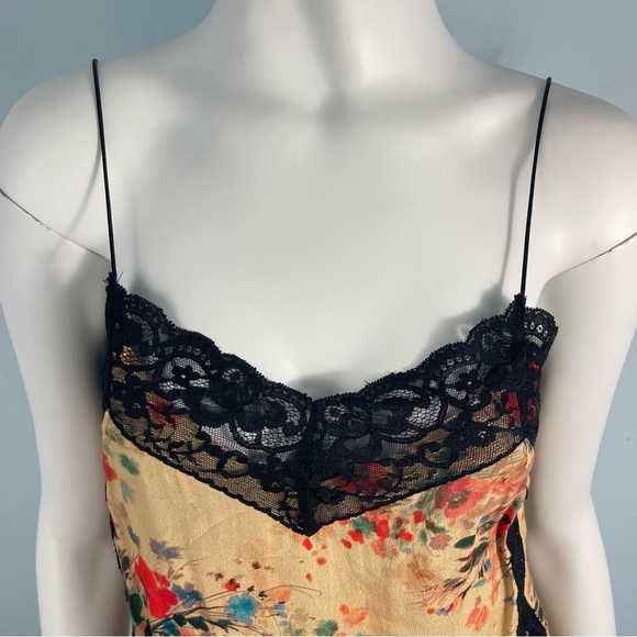 Zara Trafaluc Gold Floral Lace Trim Slip Mini Dress XS Fairy Y2K Boho Whimsigoth - Picture 2 of 12